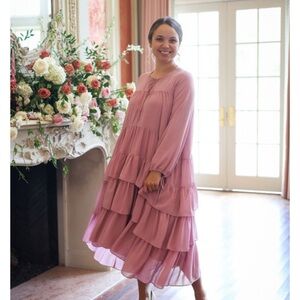 Danity jewels. Tiered Maxi Dress in Dusty Pink